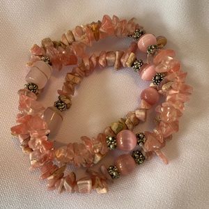 3 Piece Stretch Bracelet - Pink Stones & Beads